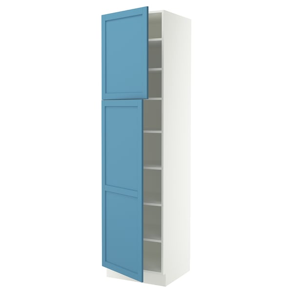 SEKTION High cabinet with shelves/2 doors, white/Lerhyttan blue, 24x24x90 "