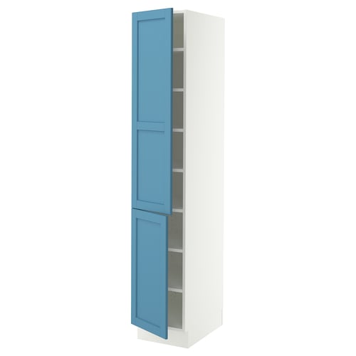 SEKTION High cabinet with shelves/2 doors, white/Lerhyttan blue, 15x24x80 "