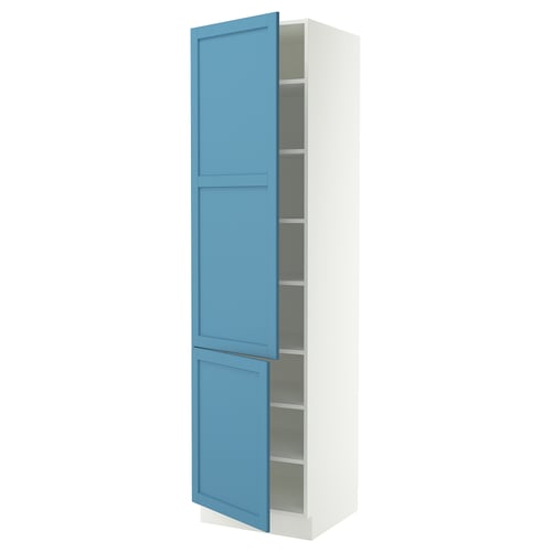SEKTION High cabinet with shelves/2 doors, white/Lerhyttan blue, 24x24x90 "