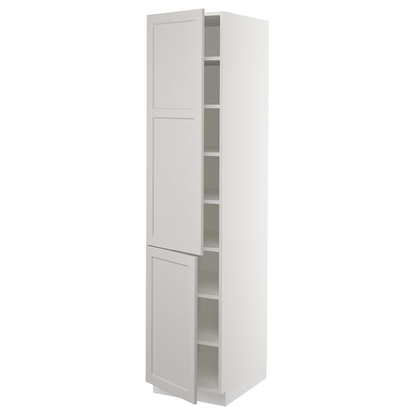 SEKTION High cabinet with shelves/2 doors, white/Lerhyttan light gray, 18x24x80 "