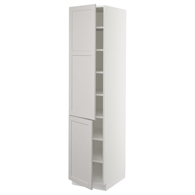 SEKTION light grey kitchen cabinet classic design with bevelled edges and adjustable shelves.