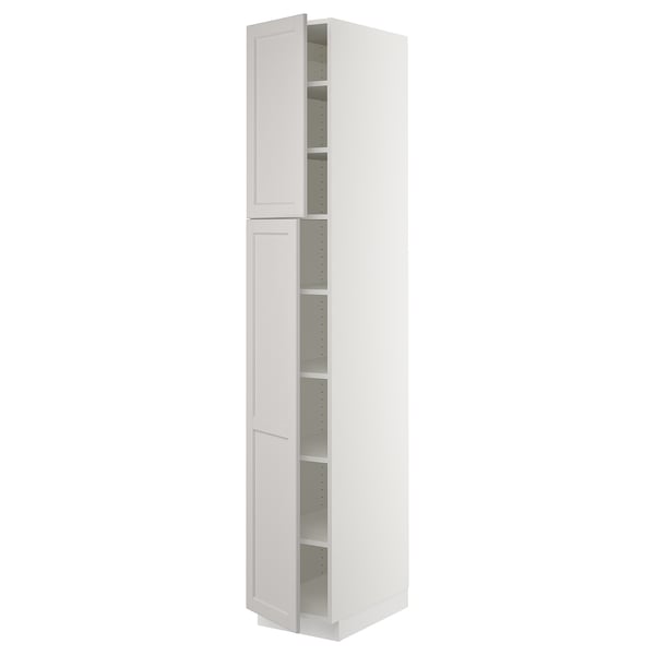 SEKTION High cabinet with shelves/2 doors, white/Lerhyttan light gray, 15x24x90 "