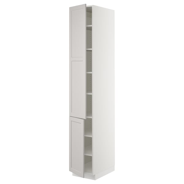 SEKTION High cabinet with shelves/2 doors, white/Lerhyttan light gray, 15x24x90 "