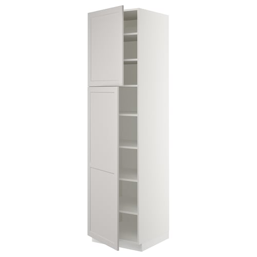 White cabinet, SEKTION kitchen system, light grey lerhyttan fronts, bevelled edges, 2 doors, 4 shelves.