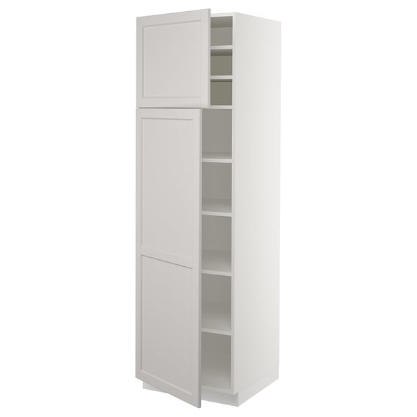 SEKTION High cabinet with shelves/2 doors, white/Lerhyttan light gray, 24x24x80 "