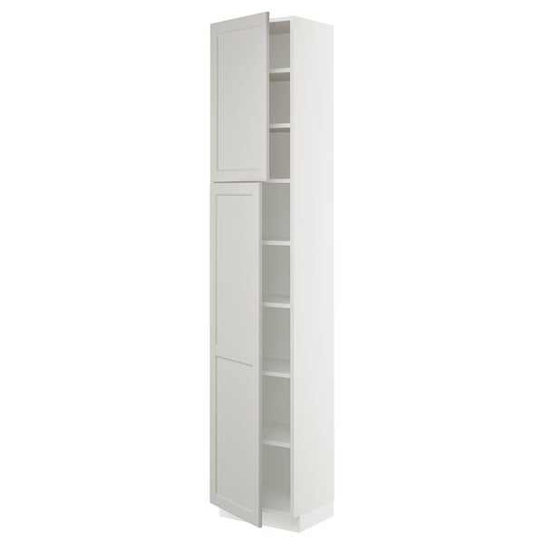 SEKTION High cabinet with shelves/2 doors, white/Lerhyttan light gray, 18x15x90 "