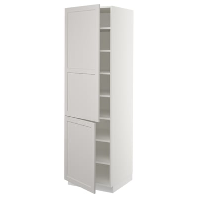 SEKTION High cabinet with shelves/2 doors, white/Lerhyttan light gray, 24x24x80 "