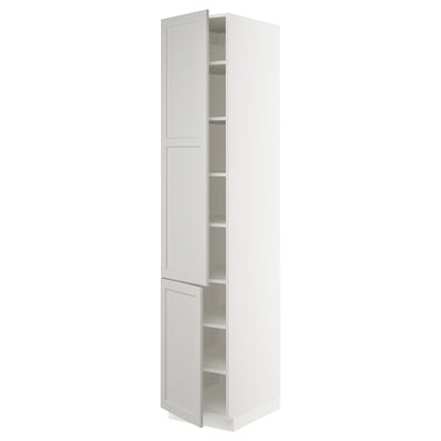 SEKTION High cabinet with shelves/2 doors, white/Lerhyttan light gray, 18x24x90 "