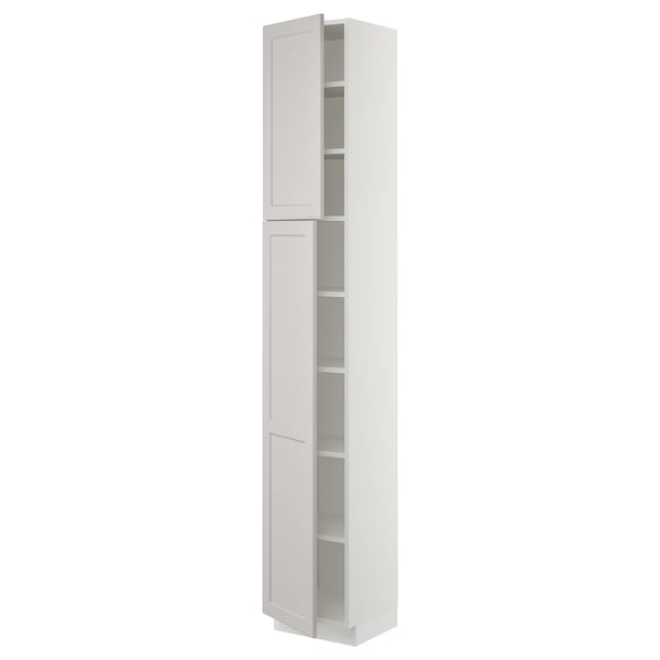 SEKTION High cabinet with shelves/2 doors, white/Lerhyttan light gray, 15x15x90 "