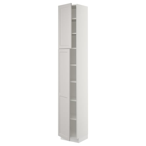 White SEKTION tall cabinet with 2 adjustable compartments, light grey door, smooth close door damper.