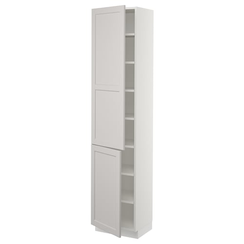 Ikea SEKTION white tall cabinet light grey doors beveled traditional style.