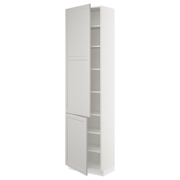 SEKTION High cabinet with shelves/2 doors, white/Lerhyttan light gray, 24x15x90 "