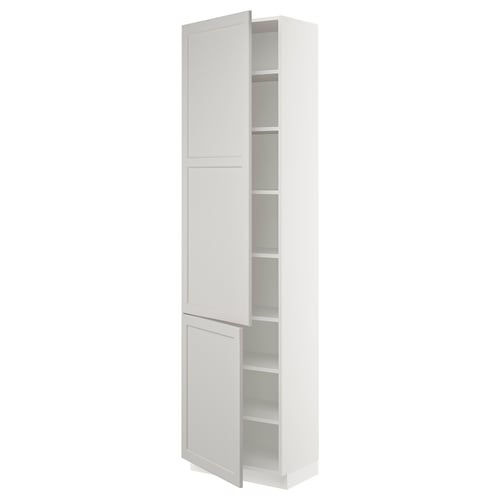 White SEKTION kitchen cabinet with adjustable shelves and bevelled edges.