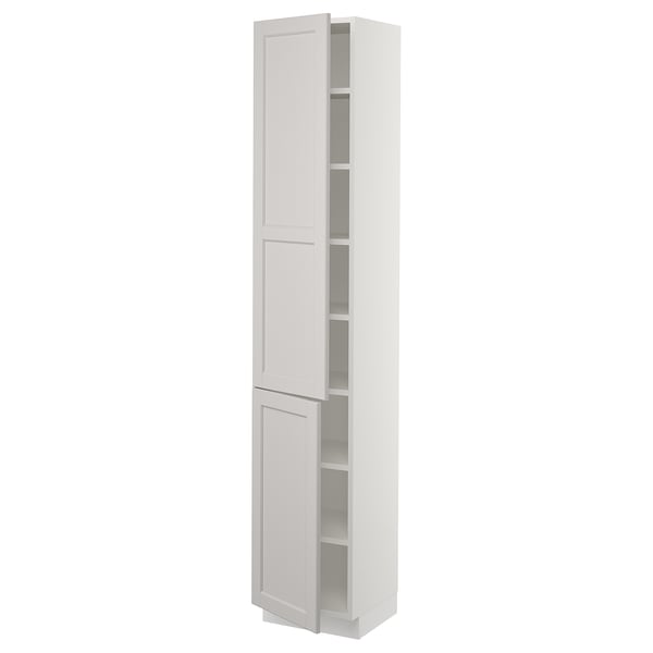 SEKTION High cabinet with shelves/2 doors, white/Lerhyttan light gray, 15x15x80 "