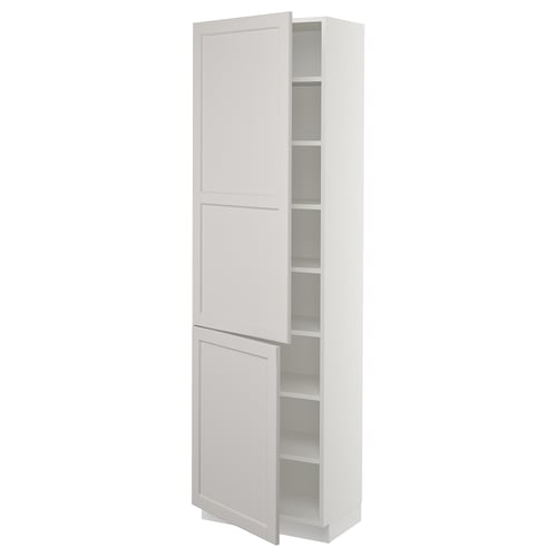SEKTION kitchen cabinet, white, rectangular, with closed bottom & open top sections, featuring adjustable shelves.