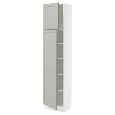 SEKTION High cabinet with shelves/2 doors, white/Lerhyttan light gray, 18x15x80 "