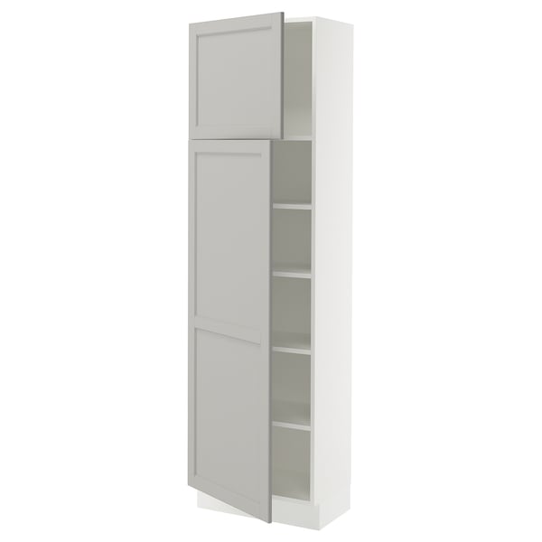 SEKTION High cabinet with shelves/2 doors, white/Lerhyttan light gray, 24x15x80 "