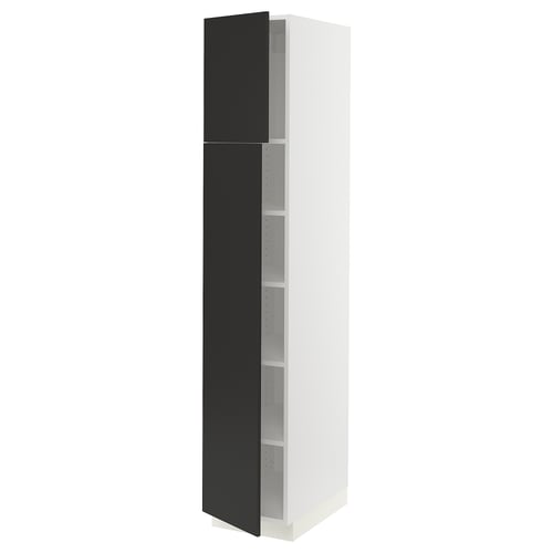Ikea SEKTION kitchen cabinet, matt black, white interior, tall, adjustable shelves.