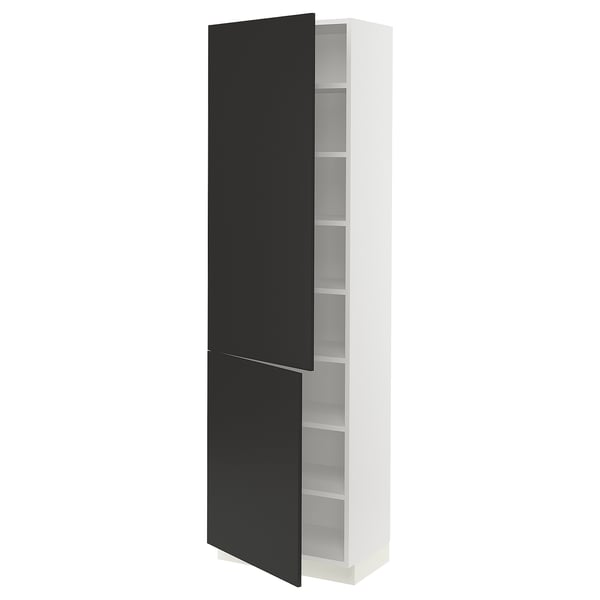 SEKTION High cabinet with shelves/2 doors, white/Nickebo matte anthracite, 24x15x80 "