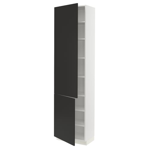 A modern, tall SEKTION cabinet with black doors and white shelves, featuring a sleek and minimalist design.