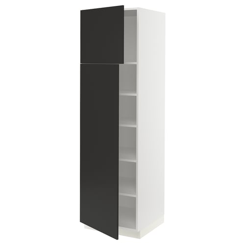 Ikea SEKTION white cabinet with black door, modern design, adjustable shelves, soft-close hinge.