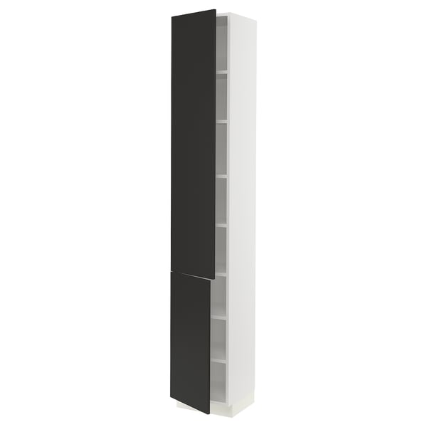 SEKTION High cabinet with shelves/2 doors, white/Nickebo matte anthracite, 15x15x90 "