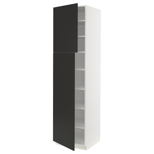 SEKTION kitchen cabinet, black, tall with shelves, minimalist.