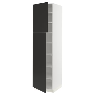 SEKTION High cabinet with shelves/2 doors, white/Nickebo matte anthracite, 24x24x90 "