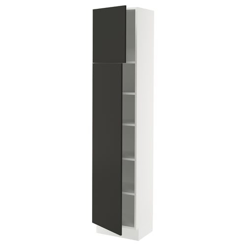 White ikea SEKTION kitchen cabinet with black nikkeby doors, adjustable shelf.