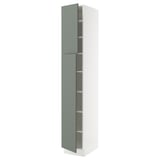 SEKTION High cabinet with shelves/2 doors, white/Nickebo matte grey-green, 15x24x90 "