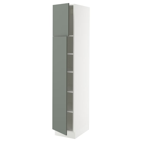 SEKTION High cabinet with shelves/2 doors, white/Nickebo matte grey-green, 15x24x80 "