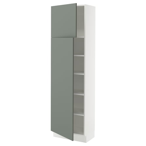 A white and green SEKTION kitchen cabinet with two adjustable shelves and a silent door closure.