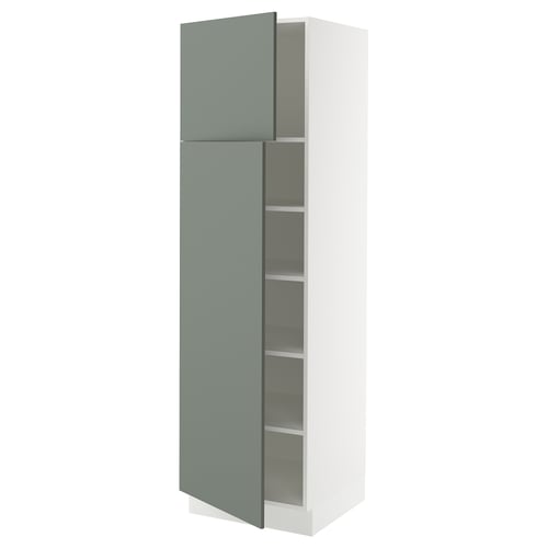 SEKTION white cabinet with grey-green door, adjustable shelves, modern design.