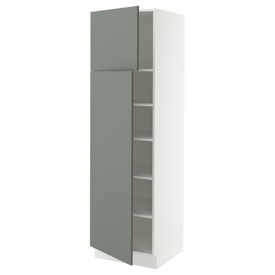 SEKTION High cabinet with shelves/2 doors, white/Nickebo matte grey-green, 24x24x80 "