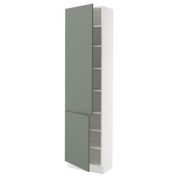 SEKTION High cabinet with shelves/2 doors, white/Nickebo matte grey-green, 24x15x90 "