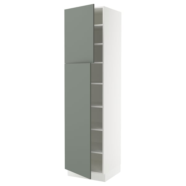 SEKTION High cabinet with shelves/2 doors, white/Nickebo matte grey-green, 24x24x90 "