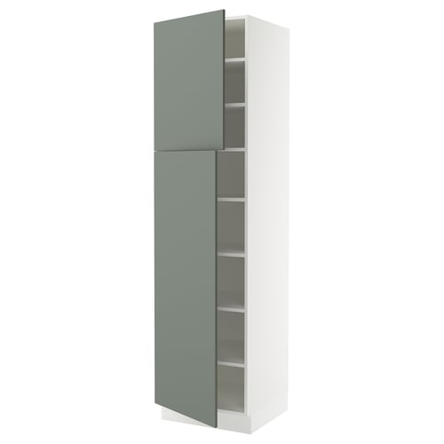 SEKTION kitchen cabinet in grey-green with modern matt finish, adjustable shelves, and integrated door dampers.