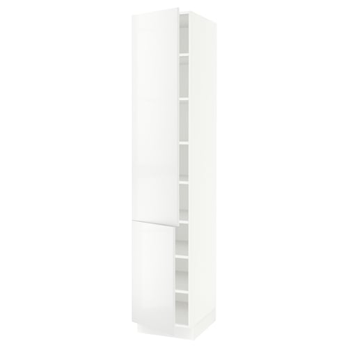 White SEKTION kitchen cabinet with glossy finish, adjustable shelves, and modern design.