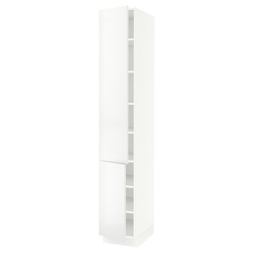 A white SEKTION high cabinet with modern, glossy fronts and adjustable shelves.