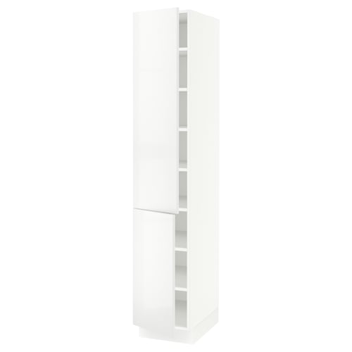 White kitchen cabinet with adjustable shelves and modern design.