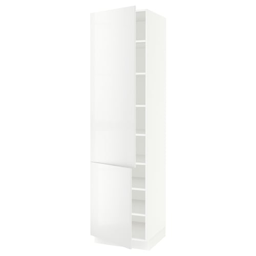 SEKTION: white, high gloss kitchen cabinet with adjustable shelves, sleek modern design.