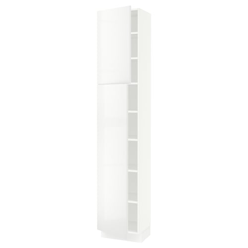 SEKTION white gloss kitchen cabinet, tall and rectangular with adjustable shelves, sleek and modern design.
