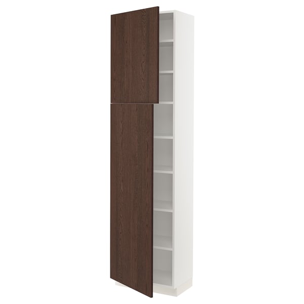 SEKTION High cabinet with shelves/2 doors, white/Sinarp brown, 24x15x90 "
