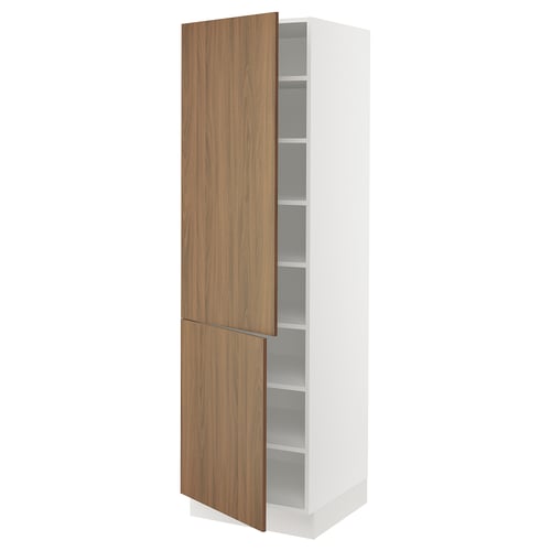 A white SEKTION cabinet with a tall, wooden door in a modern, minimalist kitchen setup.