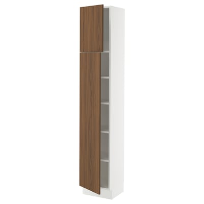 SEKTION High cabinet with shelves/2 doors, white/Tistorp brown walnut effect, 15x15x80 "