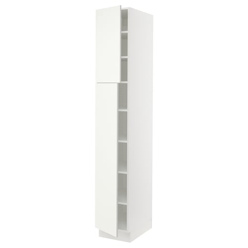A white SEKTION kitchen cabinet with adjustable shelves and a smooth, modern design.