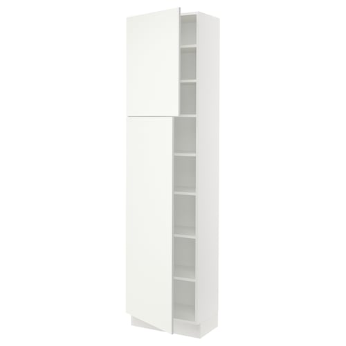 A white SEKTION kitchen cabinet with adjustable shelves and a door that can open either left or right. The cabinet has a sleek, modern design.