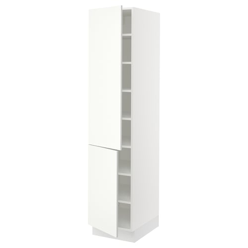 Image depicts a white SEKTION tall cabinet with sleek, modern design and multiple shelves, ideal for kitchen storage.