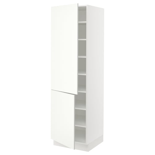 Depicts a SEKTION white cabinet with two doors and adjustable shelves. Its rectangular and a minimalist design.