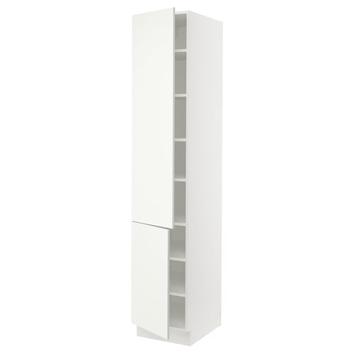 White SEKTION tall kitchen cabinet, sleek design, adjustable shelves, two doors.